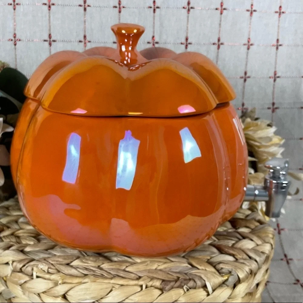 Rae Dunn Pumpkin Spice Drink Dispenser Iridescent Glossy Orange New Original Box - Picture 3 of 9
